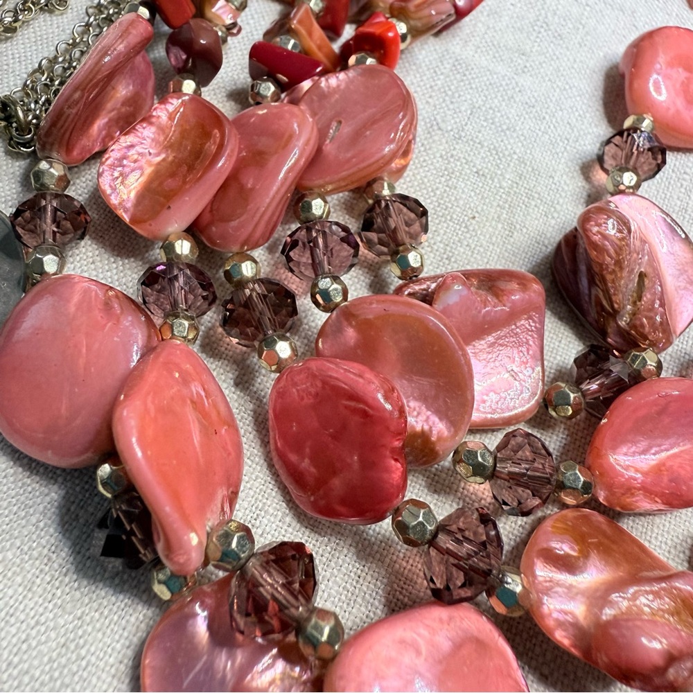Multi Stranded Cranberry Colored Shell And Crysta… - image 4